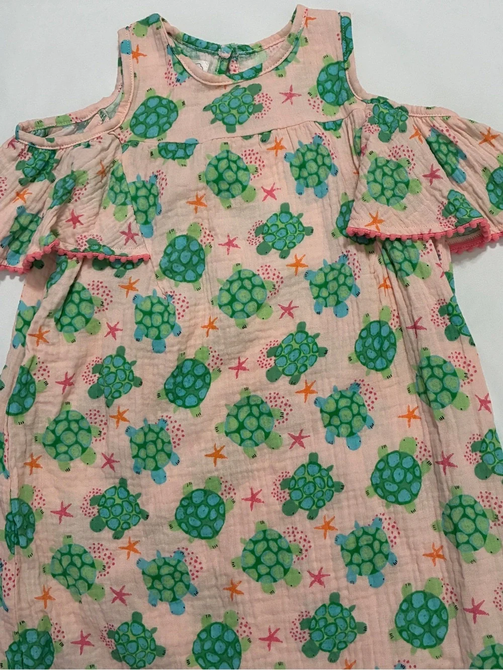 Mudpie Dress Size 5T Sea Turtle Cold Shoulder 100% Cotton Dress. Sweetness